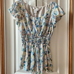 Studio M Smocked Waist Floral Blouse
